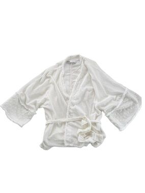 Zara Ivory Kimono Wide Sleeve Airy Wrap Shirt XS-S